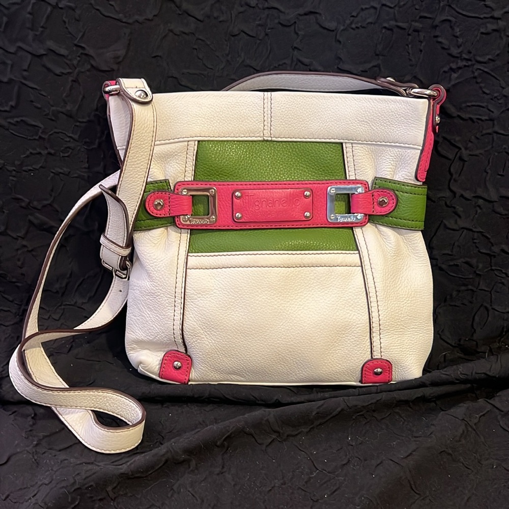 White Green Pink Tignanello Leather Crossbody